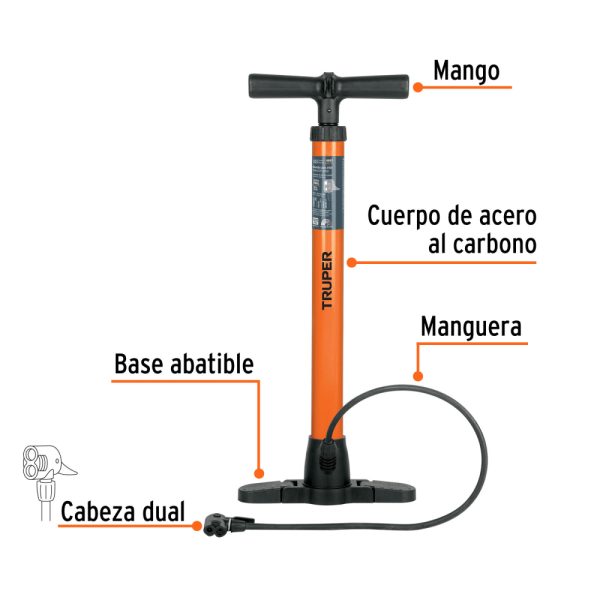 Bomba para inflar de 23", cuerpo de acero (BOM-TR)