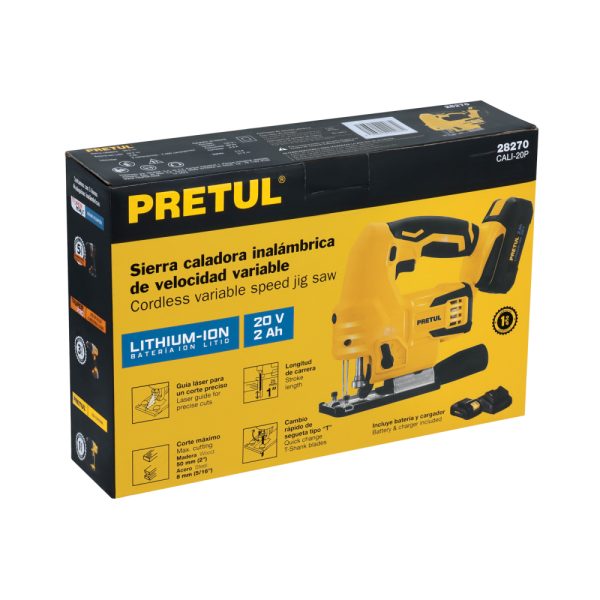 Sierra caladora, 20V, 1 batería 2Ah, PRETUL