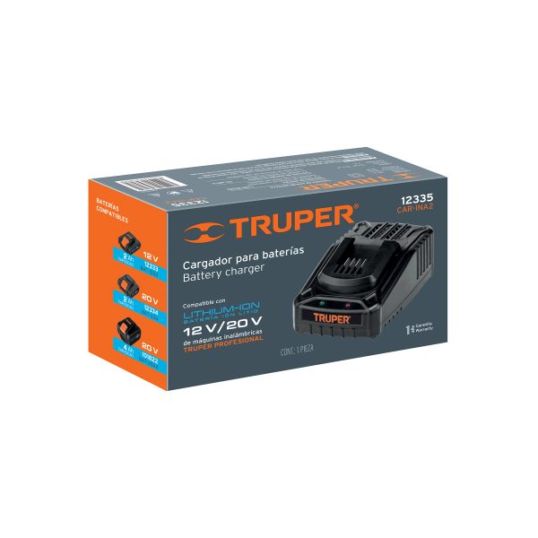 Cargador de baterías de ion litio de 12 y 20 V, TRUPER PRO