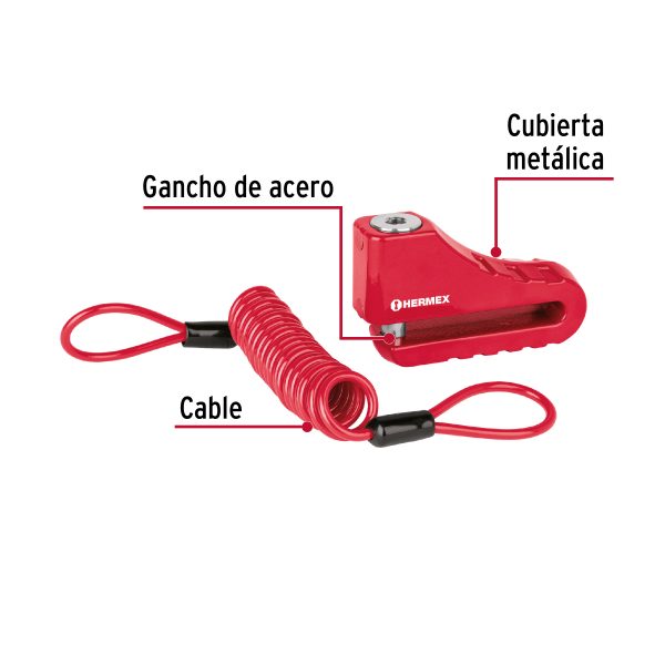 CB-100+FC1 Candado para freno de disco motocicleta, 10mm, HERMEX