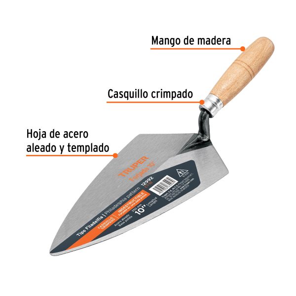 Cuchara para albañil 10" forjada tipo Filadelfia, TRUPER