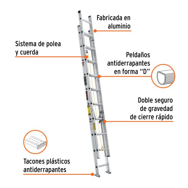 Escalera de extensión, tipo III, 20 peldaños (ESE-20)