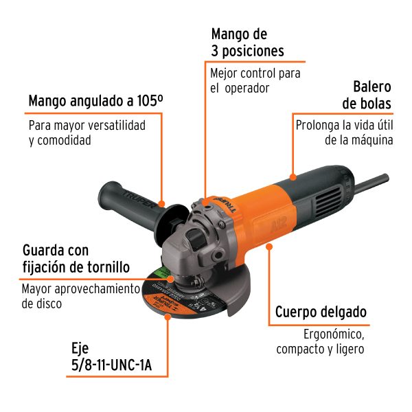 ESMA-4-1-2A12+FC1 Esmeriladora angular 4-1/2" 700 W profesional (14013)