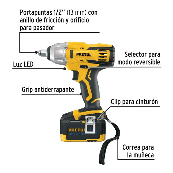 Llave de impacto inalámbrico 20V 1/2" Pretul