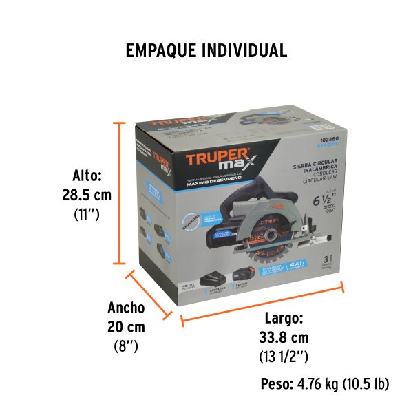 Sierra circular 6-1/2", 20V, 1 batería 4Ah, MAX