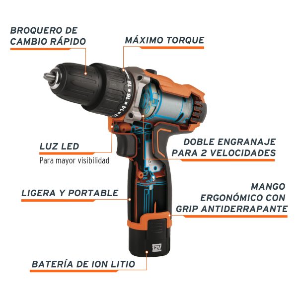 Rotomartillo inalámbrico compacto 12V 3/8" Truper Pro