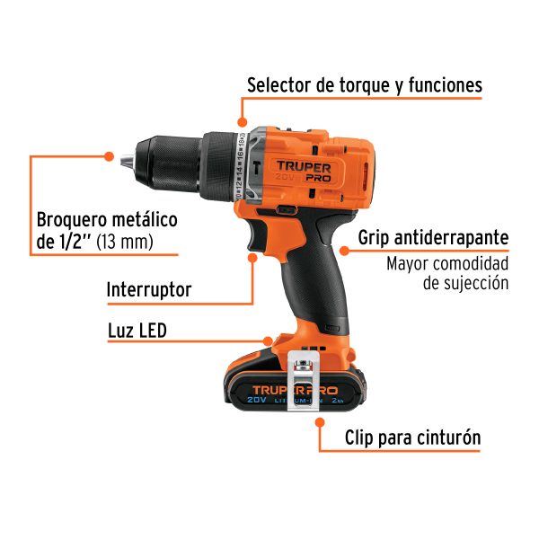 Rotomartillo inalámbrico 20 V 1/2 Truper Pro