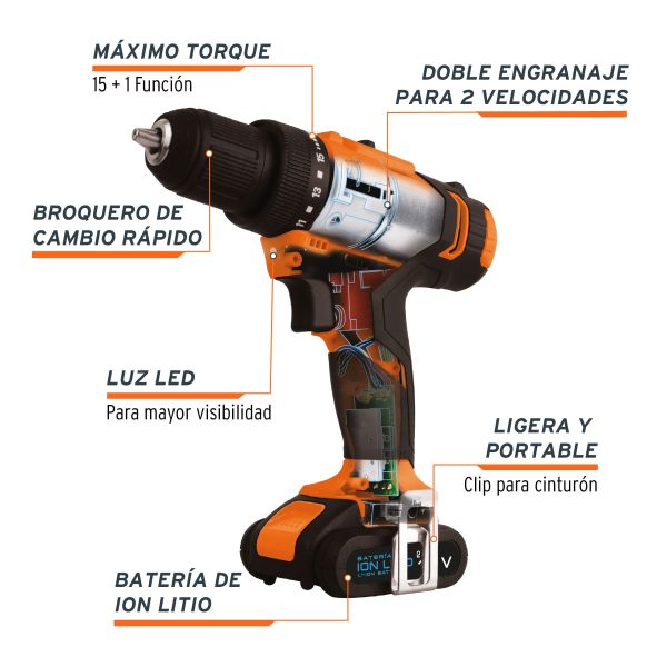 Taladro inalámbrico compacto 12V 3/8" Truper Pro