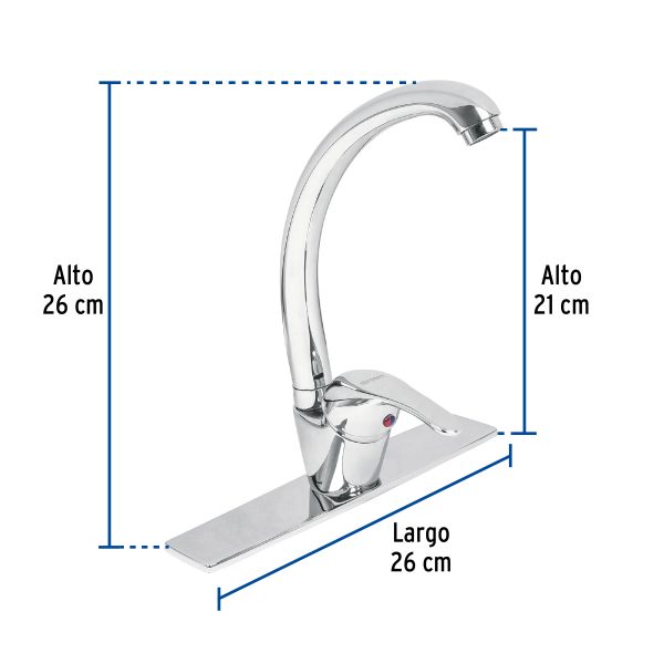 Monomando fregadero cromo, cuello curvo, AQUA