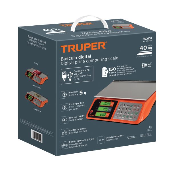 Báscula electrónica multifunciones 40 kg USB, Truper