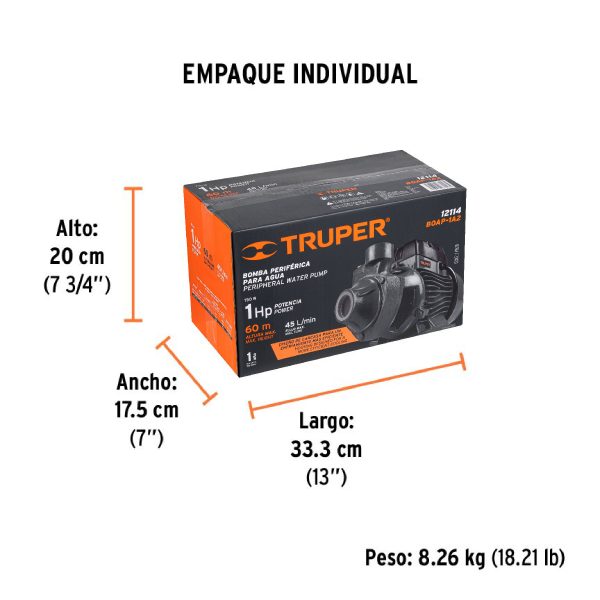 Bomba periférica 1HP, altura máx 60m, uso agrícola, TRUPER