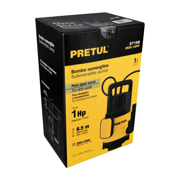 Bomba sumergible plástica, 1 HP para agua sucia, Pretul