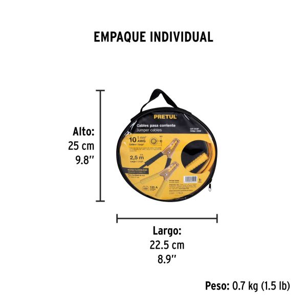 Cables pasa corriente 2.5m, 125 A, 10 AWG, con funda, Pretul