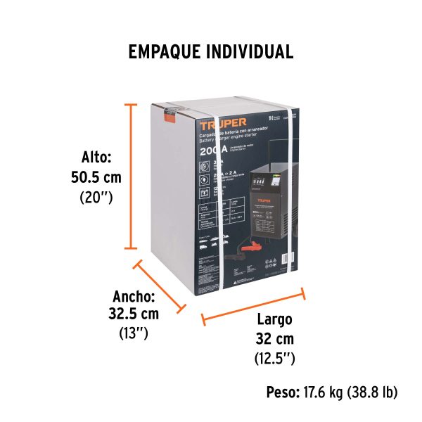 Cargador c/arrancador de 200 A para baterías de 12 V, TRUPER