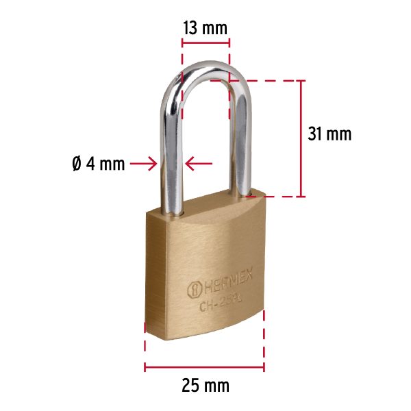 Candado de hierro color latón 25 mm, largo, caja, BASIC