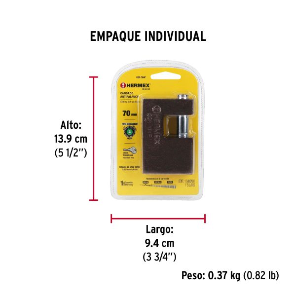 Candado antipalanca 70 mm cuerpo de hierro, HERMEX BASIC