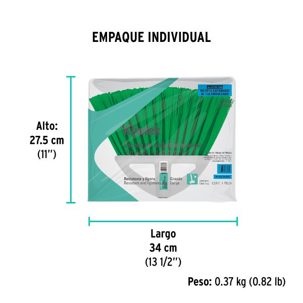 Escoba grande tipo abanico, cerdas de PVC, bastón de madera