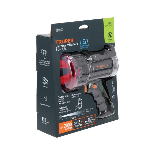 Linterna reflectora LED 2000 lm, recargable, TRUPER