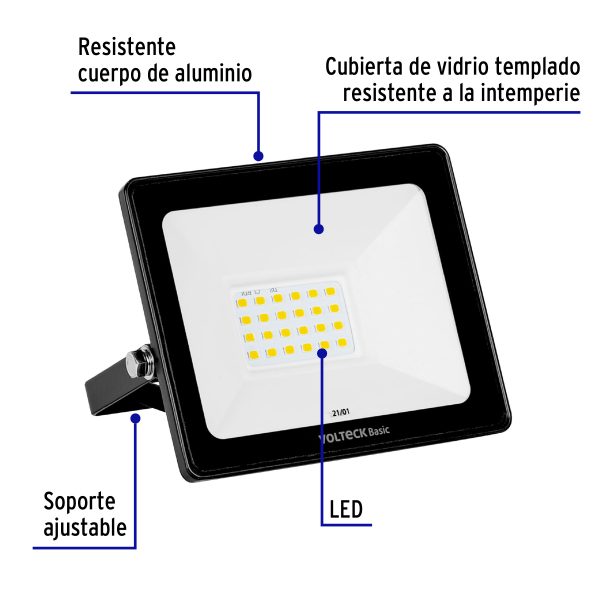 Reflector ultra delgado LED 20 W luz de día, Volteck Basic