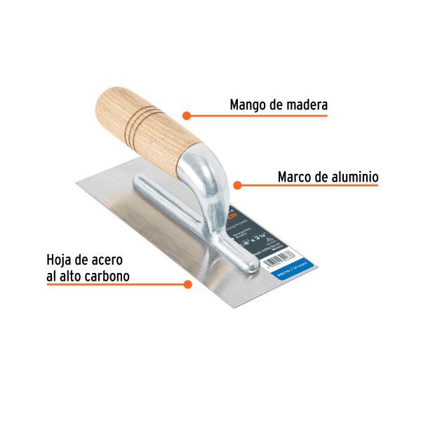 Llana mini 8" canto recto, 6 remaches, mgo madera, Truper