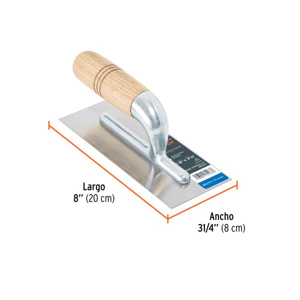 Llana mini 8" canto recto, 6 remaches, mgo madera, Truper