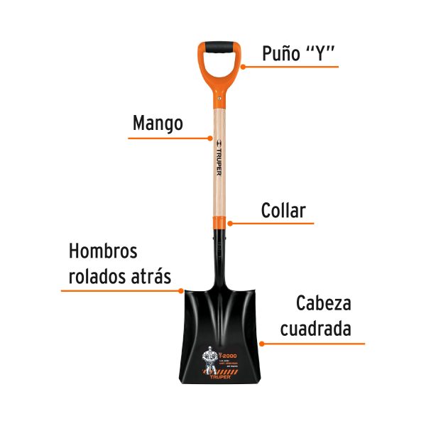Pala cuadrada T-2000, puño "Y", Truper