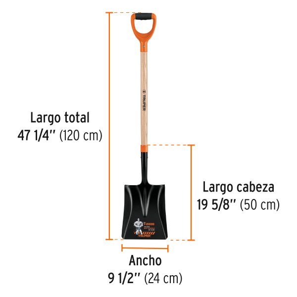Pala cuadrada T-2000, puño offset "Y", mango 36", Truper