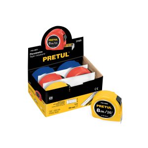 Flexómetro 8 m cinta 25 mm, caja expositora con 6 pzas, PRETUL