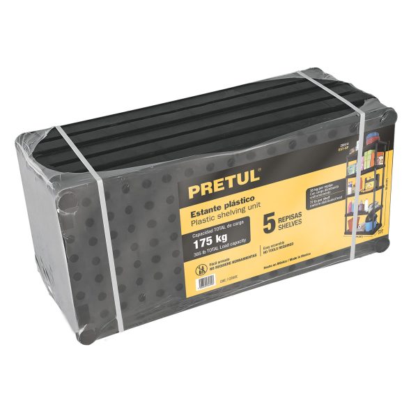 Estante plástico 5 repisas cap. 35 Kg, 180x44x92, PRETUL