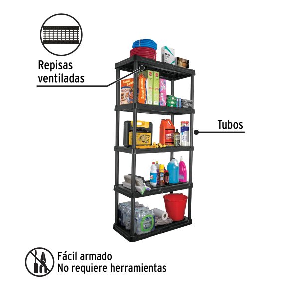 Estante plástico 5 repisas cap. 35 Kg, 180x44x92, PRETUL