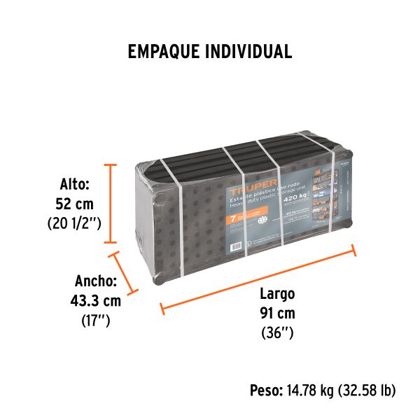 Estante plástico uso rudo 7 rep/cap. 70 Kg, 185x43x91,TRUPER