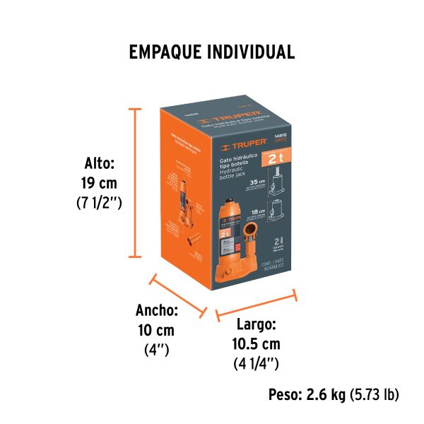 Gato hidráulico de botella de 2 Ton, Truper
