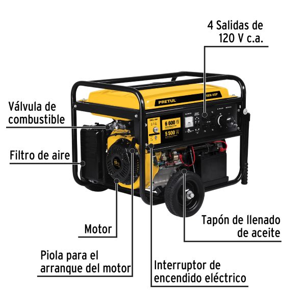 Generador portátil 5.5 kW motor a gasolina, PRETUL
