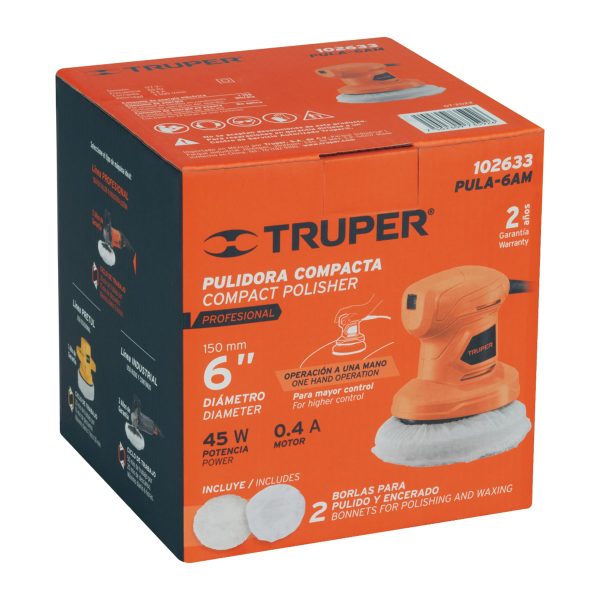 Pulidora compacta a una mano, 6", 45W, TRUPER PRO