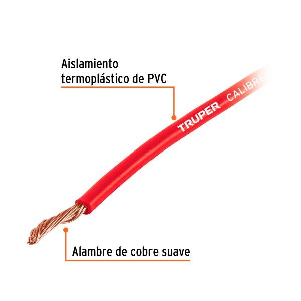 Carrete con 2,5 m de cable primario rojo calibre 10, Truper