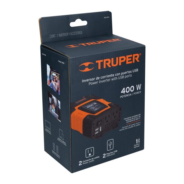 Inversor de corriente de 400 W con puertos USB, Truper
