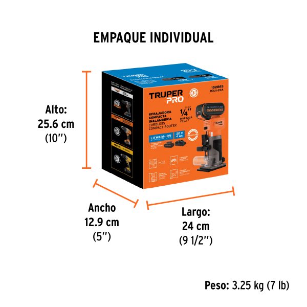 Router (Rebajadora) 1/4", 1 batería 4 Ah, TRUPER PRO