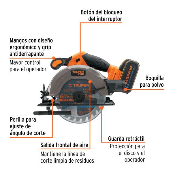 Sierra circular 6-1/2", 20V, 1 batería 4Ah, TRUPER PRO
