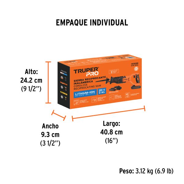 Sierra sable, 20V, 1 batería 2Ah, TRUPER PRO