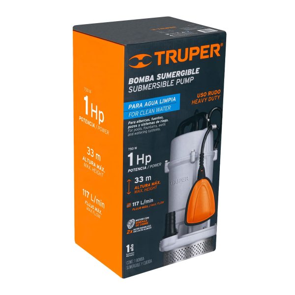 Bomba sumergible cubierta aluminio,agua limpia, 1 HP, TRUPER