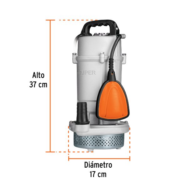 Bomba sumergible cubierta aluminio,agua limpia, 1 HP, TRUPER