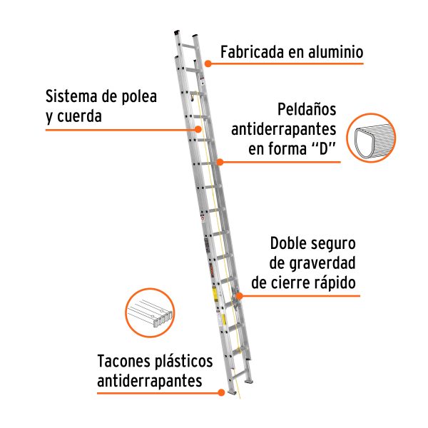 Escalera de extensión, tipo III, 28 escalones, TRUPER